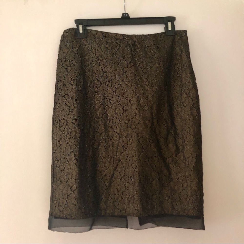 Ann Taylor black and gold lace pencil skirt, sz 4
